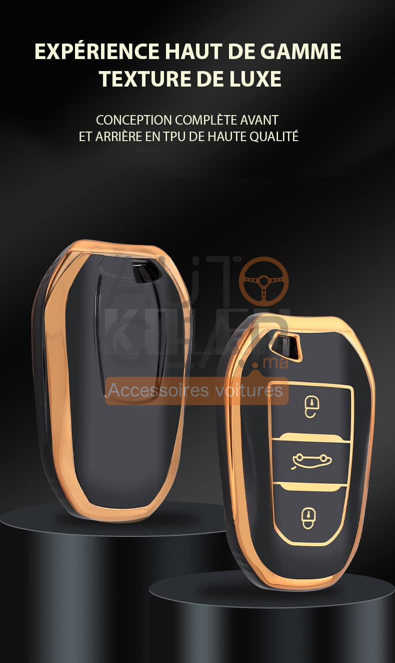 Coque clé,Housse télécommande intelligente de voiture Peugeot