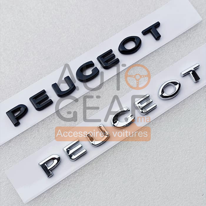 Peugeot arrière du coffre lettres emblème chrome et noir