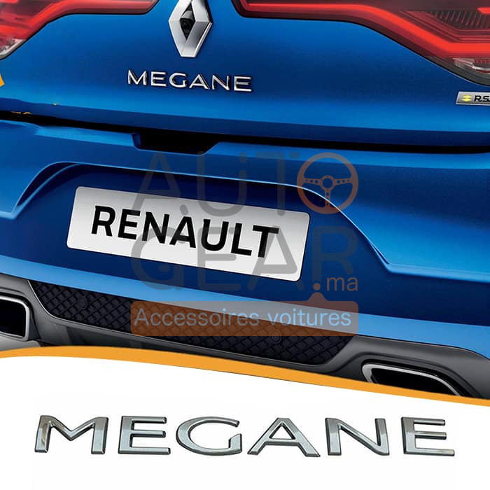 Renault Megane Logo emblème en lettres chrome et noir, rouge