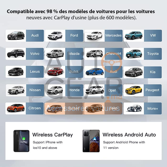 Adaptateur CarPlay Apple sans fil Android Auto Ai Box, pour Toyota Fiat Audi Porsche Benz Kia Ford VW